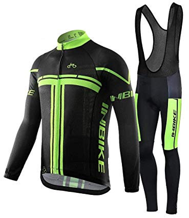 INBIKE Completo Ciclismo Uomo Invernale Maglia Manica lunga Tuta Ciclismo Giacca bici Pantaloni con Bretelle in Gel 3D Abbigliamneto Ciclismo(S,Maglia&salopette)
