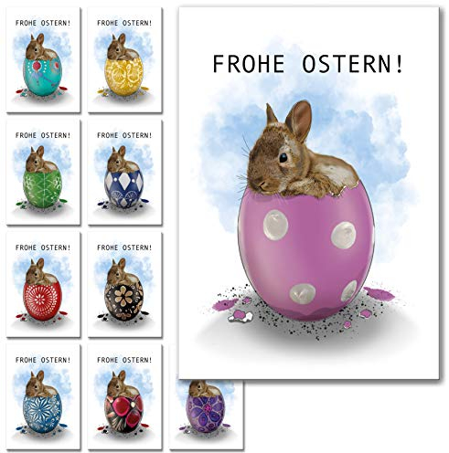 YOU DECIDE MUNICH Osterkarten, nostalgisch, Frohe Ostern Postkarten Set, 10 Karten Motive, Osterhase im Osterei, Osterdeko, Ostergeschenk, Grußkarten für Osternest, für Kinder und Erwachsene