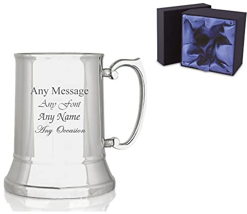 Personalised Engraved Stainless Steel Tankard Stein with Premium Satin Lined Gift Box, Personalise with Any Message