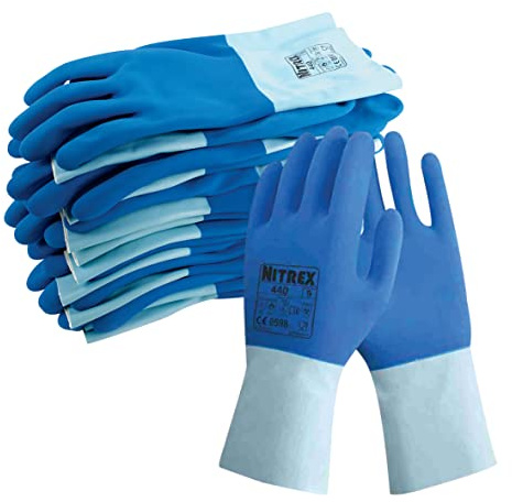 NITREX Unigloves 440 Baumwollfutter, chemikalienbeständig und hitzebeständig, Latex-Stulpen, Blau