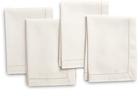 Encasa Baumwollstoffservietten mit Hohlsaum, 4er-Set | Einfarbige Natürlich Farbe | Größe 43x43 cm | Servietten für die Esstischdekoration – waschbar und wiederverwendbar