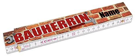 2 Meter Zollstock personalisiert mit Namen - Bauherrin - Einseitig bedruckter Zollstock mit Namen personalisierte Geschenke für Handwerker Frauen | Buchenholz