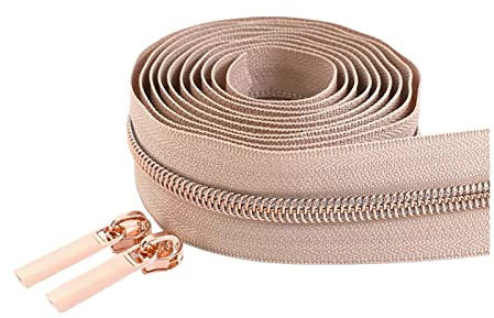 2 Meter 5# Rosegold Zähne Reißverschlussschieber Nylon Reißverschlüsse Zelt Kleidung Reparatur Kits DIY Nähzubehör, Tan, 2 Meter + 4 Schieber