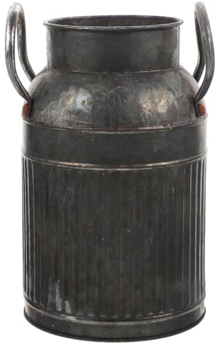 Zerodeko Behälter Für Blumenarrangements Schwarz Amphore Verzinkte Vase Metallkrug Shabby-Chic Französischer Rustikaler Eimer Bauernhaus- Pflanzgefäß Mit Griff Blechkanne Bodenvase