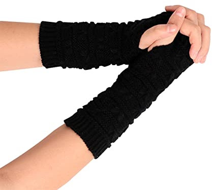 Offene Fingerhandschuhe gestrickter Wolle für Damen Halbfinger, kurze, warme Handschuhe Seidenhandschuhe Damen Damen Pulswärmer Strickhandschuhe Warm Handschuhe Damen Rot (Black, A)