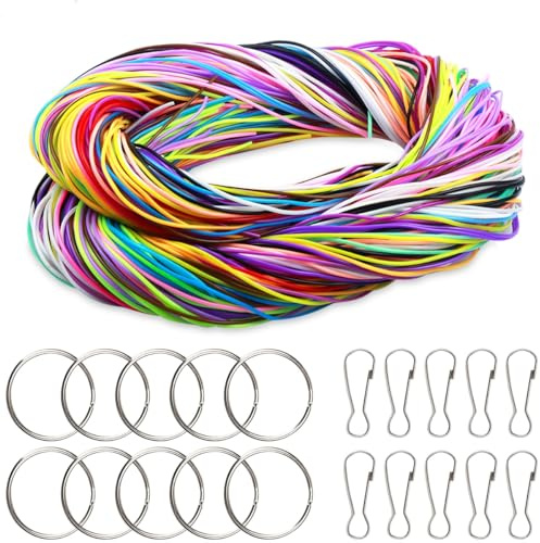 200 Stück Schnur für Armbänder Bunte Elastische Faden 20 Farben Plastik Bänder Set DIY Kunststoff Schnürung Cord mit 10Pcs Schlüsselring und 10Pcs Haken für Schmuckherstellung, Armband