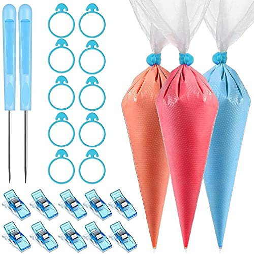 Lot de 122 poches à douille jetables sans embout pour glaçage royal, décoration de gâteaux, outils avec pinces, alênes, grands sacs à pâtisserie réutilisables
