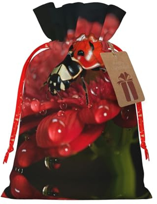 DURAGS Marienkäfer Blume Kordelzug Geschenkbeutel - Schicke Stoff-Geschenkbeutel für Weihnachten - ideal für jeden Anlass