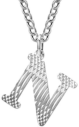 KnBoB Edelstahl Herren Damen Paar Halskette Silber Buchstabe N Schmuck Anhänger mit Kette 55 CM