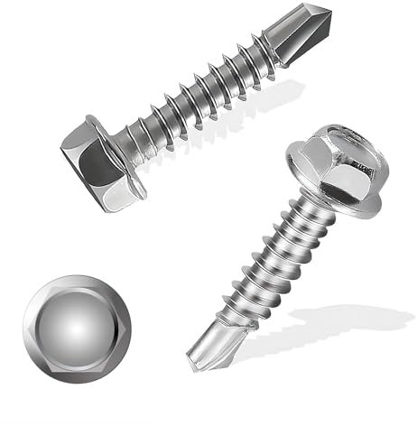 100 Pcs 410 Acero Inoxidable Tornillos Autotaladrantes Cabeza Hexagonal M4.8x35mm Tornillos Autoperforantes Hexagonales Tornillos Roscachapas Autorroscantes para Madera Techo Chapa Metal