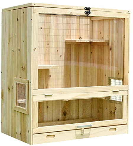 SYSZSYHD Hamsterkäfig aus Holz (28,9 Zoll), abschließbare Belüftungskäfige für kleine Haustiere mit ausziehbarem Tablett, Sprungbrett, Rampe, großer Haustierkäfig (64,5 x 40 x 73,5 cm)