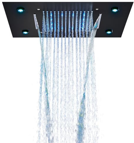 TVTIUO 49x35cm Alcachofa de Ducha de Lluvia, Alcachofa de Ducha de Lluvia, Alcachofa de Ducha Cuadrada de Alta Presión, Alcachofa de Ducha Cuadrada LED, Alcachofa de Ducha de Lluvia (Negro)