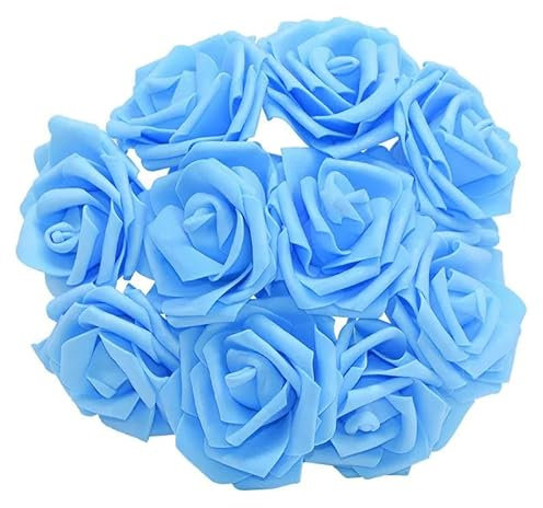 ZFISH 10/20/30 Stück 8 cm künstliche PE-Schaumrosen, Brautsträuße für Hochzeitstische, Home-Party-Dekorationen, DIY-Scrapbooking-Zubehör, blau, 10 Stück
