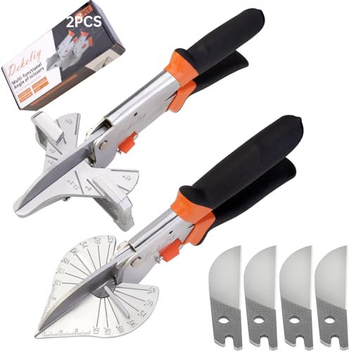 DEKELIY 2 Pcs Gehrungsschere,Winkel von 22.5 bis 135 Grad einstellen,Winkelschere zum Schneiden Zierstreifen,Kork,Kunststoff,PVC,mit 4 Ersatzklingen