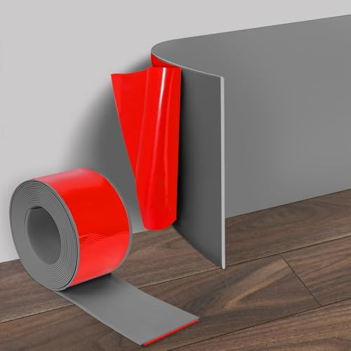 Sockelleiste Selbstklebend, PVC Weichsockelleiste 3 Meter, Breite 10 cm, Flexible Sockelleiste Zierleiste, Knickleiste Leicht zu Schneiden, Flache Fußleiste für Wohnzimmer, Bad, Küche, Grau