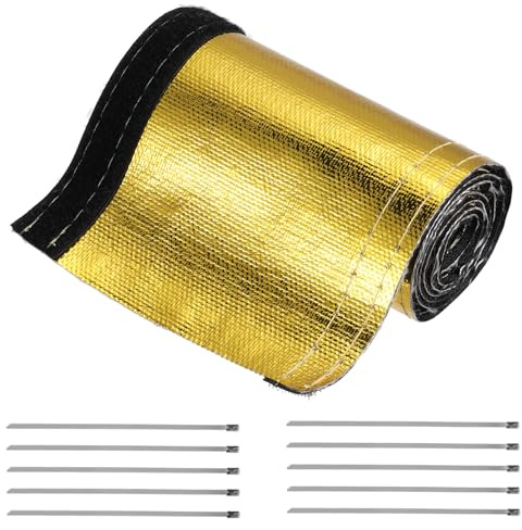 QUARKZMAN Calore Rivestimento Manicotto Alluminato Oro Guaina 40mm 1+1/2 ID x 100cm 3,3FT per Tubo Filo Calore Protezione con Gancio e Occhiello 10pz Acciaio Inox Fascette