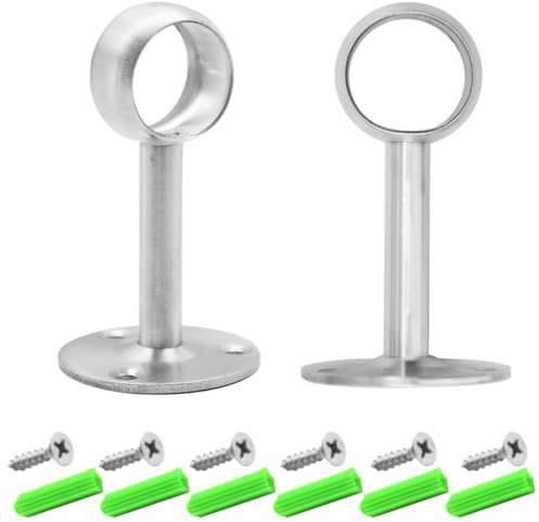 Hocansen Lot de 2 supports de tringle à rideaux ronds en acier inoxydable de 25 mm avec vis, barres, porte-vêtements, tringle à vêtements, tringle à serviettes, (25 mm/FL-D)