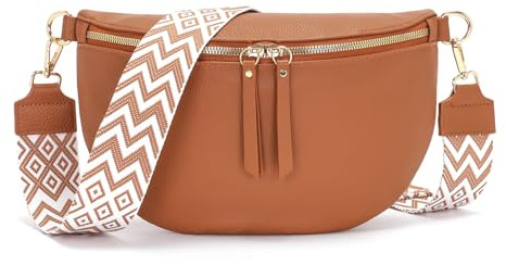 Vezluax 30x20cm umhängetasche Damen Bauchtasche Damen Groß Vegan Leder Crossbody Bag stylisch Muttertags geschenke für frauen mit breitem Gurt Braun