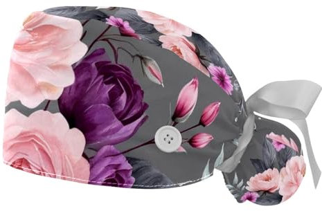 2 Stücke，OP-Hauben für Frauen，Bunte Blätter Blumen,Herren OP-Haube，OP-Haarnetz für Frauen,Für die Küche