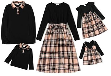 PATPAT Familienoutfit Karo Familienporträts (Hemd + Kleid), Mutter Tochter Outfit Mama Partnerlook, Mommy and Me, Fotografie Reisen Versammlungen Familienrituale, KhakiBaby - Mädchen6-9 Monate