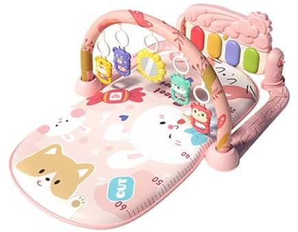 iSpchen Spieldecke Piano-Gym Spieldecke Spielmatte mit Spielbogen Krabbeldecke mit Musik abnehmbarem Babyspielzeug, Bauchzeit Activity Decke für Baby & Kleinkinder 0-24 Monate,Rosa#01