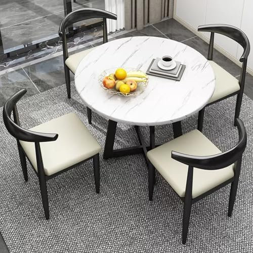 Snaweo Empfangstisch und Stuhlkombination, Büro-Konferenz-Empfangstisch, Runder Esstisch, Kleiner Küchentisch und 4 Stühle, 80cm Küche Wohnzimmer Esstisch, for Die Lounge(Wit)