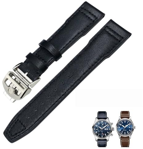 BAHDB 20 mm 21 mm 22 mm Echtleder-Armband passend für IWC Fliegeruhr IW3777 PORTOFINO Mark 18 Schwarz Blau Braun Armband Herren(Black black Folding,21mm)