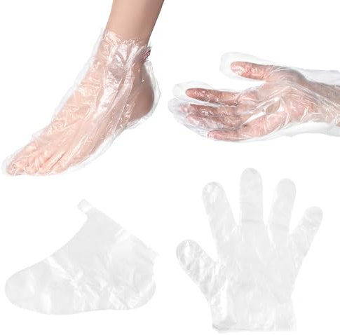 JIYIN 200 Stück Paraffinwachs Einlagen, Clear Plastic Einwegstiefel Paraffinwachs Fußmaske Fußabdeckung Kunststoff Einweghandschuhe für Fußpflege und Hand