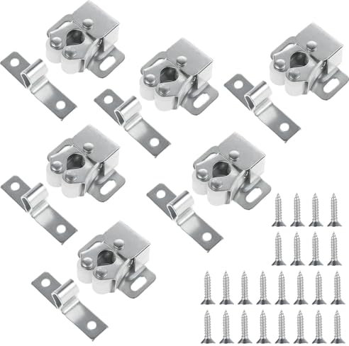 6 Stück Stahl Möbelschnäpper Schranktür Doppel-Rollenschnäpper für Schrank Ball Roller Catch Schrankverschlüss Schranktür Kleiderschrank Tür Latch Fang Türschnäpper für Schränk Schranktüren Silber