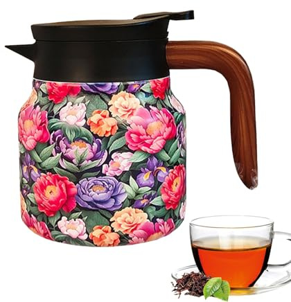 Isolierkanne Edelstahl Isolierte Thermokanne Mit Teesieb, Thermo Kaffeekanne Teekanne Mit Vintage Blumenmuster, Kaffee Warmhaltekanne Tee Isolierkaraffe Für Kaffee, Tee, Getränke, 800ml/1000ml