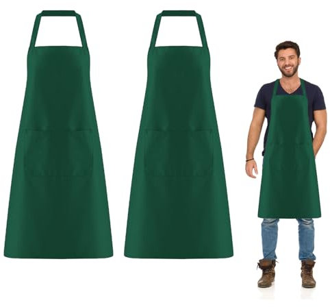 FUIPVGI 2 Stück Kochschürze für die Küche, Übergröße Kochschürze, Küchenschürzen für Männer Damen mit 2 Taschen zum Kochen, Grillen, Malen, Hausarbeit, Kellner (Grün) (Grün)