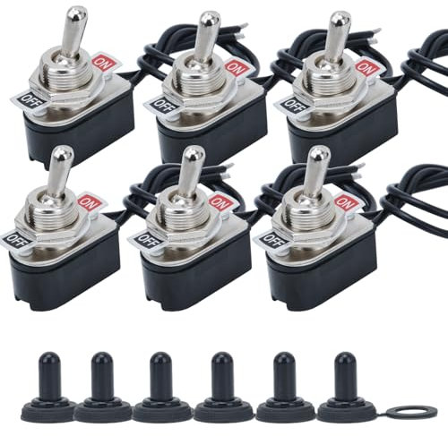 6 interruttori a levetta KNS-1 SPST 2 posizioni autobloccanti interruttore a levetta on/off 6 A 125 V AC 10 A 250 V AC con tappo impermeabile, cavo da 5,2 pollici