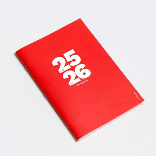 OCTÀGON DESIGN | Großer Monatsplaner 2025/2026 | Akademisches Jahr | 12 Monate: August 2025 - Juli 2026 | Der kultige Monatsplaner von Octagon | A4 Größe | Rot | Softcover