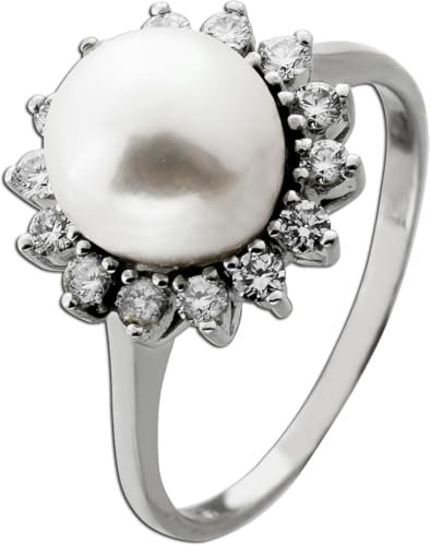 Ch.Abramowicz Perlenring Weißgold 750 18K jap. Akoyaperle 9mm Brillanten 0.50ct 18