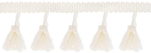 QUARKZMAN 10 Yardas de Fleco de Borlas, Fleco de Encaje de 1.8 Pulgadas Cinta de Fleco para Costura Manualidades Decoración Del Hogar Ropa Ropa de Cama Cortinas, Beige
