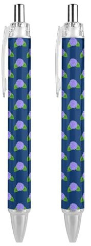 FJQWKLF Blue Hydrangea Pattern Black Ballpoint Pen for Men Women Retractable Pens 0.5mm Ballpoint for Smooth Writing 2 PCS