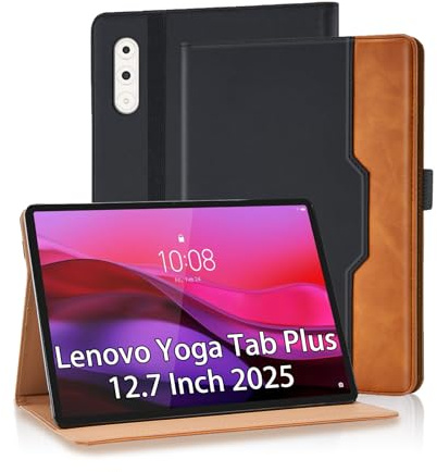 Vkooer Hülle für Lenovo Yoga Tab Plus 12.7 Zoll 2025 mit S Pen Halter und Dokumentschlitze Premium PU Leder Folio Business Stand Schutzhülle Tasche Cover Case für Lenovo Yoga Tab Plus, Schwarz