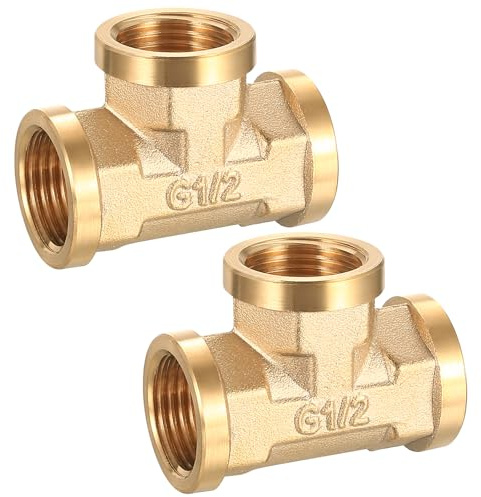 BieMian 2 Stk Messing-T-Stück 1/2“ IG für Trinkwasser & Heizung | 2 Stk, 1/2“ (Ø19,5mm) Messing-T-Stück, IG/IG/IG, korrosionsbeständig & dicht. Für Trinkwasser & Heizung.