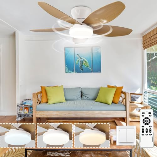 Caunmar Ventilateur De Plafond Silencieux Avec Lumiere Et Telecommande Minuterie, 40W Plafonnier Led Lustre Ventilateur De Plafond Chambre 5 Lames, 6 Vitesses Dimmable Pour Salon Cuisine 106CM