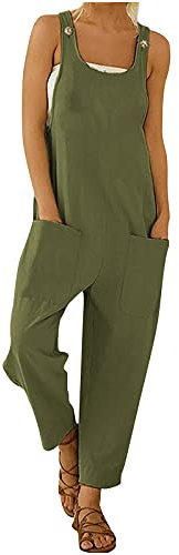 Generisch Salopette da donna da lavoro da giardino, tuta da donna, sportiva, per il tempo libero, elegante, con tasche, senza maniche, tinta unita, tuta estiva