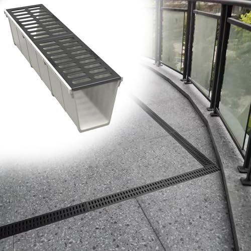 HDZNDH Canaletta Scolo Acqua Piovana,Canale di Drenaggio per Cortile,con Griglia di Drenaggio Ghisa,Recupero Acqua Piovana,per Drenaggio Garage Giardini Terrazze