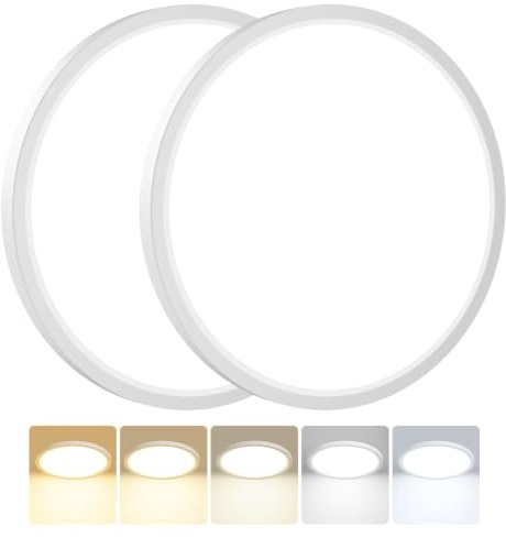 Peasur 2Stück Deckenlampe LED Deckenleuchte Flach,5Farben-3000/3500/4000/5000/6500K,Wasserfest Badezimmer Lampe Decke,24W Modern Rund Lampe für bad flur schlafzimmer keller Wohnzimmer,33 * 1.6cm
