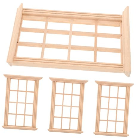 NOLITOY 4Stücke Teiliges Holzfensterrahmen für Puppenmöbel Klassisches Design Langlebig und Detailreich für Puppenhaus Dekoration und Kreative Spielzimmergestaltung