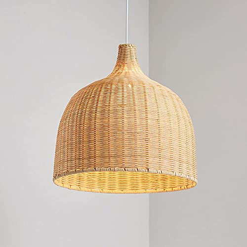 BLOOHK Lampada a sospensione in rattan boho, lampada da soffitto in vimini intrecciato a mano con cavo regolabile, paralume in cesto intrecciato naturale, illuminazione a sospensione per isola cucina,