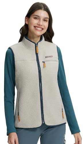 Pioneer Camp Damen Fleeceweste Ärmellos – Superwarme Teddyfell-Weste mit Stehkragen & Reißverschluss für Herbst, Wandern, Ski(Vaporous Gray;M)