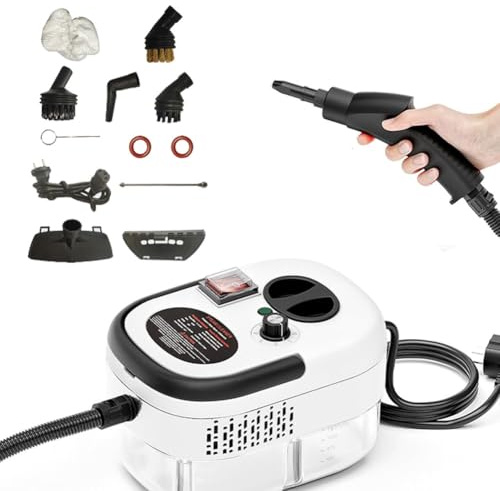 HGTRH Nettoyeur Vapeur Portatif 1500W, Steam Cleaner à Main Haute Pression 1100ML Réservoir d'eau 3Bar Réglables sur 6 Niveaux pour Le Nettoyage Canapés Carrelage Voitures Button