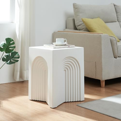 [en.casa] Beistelltisch Elverumn Couchtisch Wohnzimmertisch im Arch-Design quadratisch 45 x 35 x 35 cm fertig montiert Würfel Sofatisch Weiß, matt