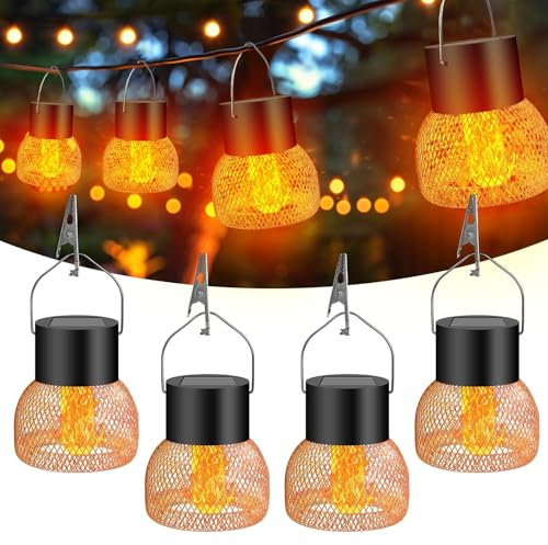 Solar Hanging Light, IP65 wasserdicht Solarlampen für Außen Hängend, Solar Gartenleuchten für Außen, Lampe Outdoor, leuchte Hängend, für Gärten, Höfe, Zäune, Bäume，4 Pieces