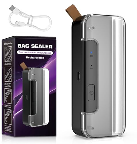 Ultralent Mini Folienschweißgerät, Bag Sealer 2-in-1 mit Cutter, Magnetfuß & 2-Stufen Siegelung - Wiederaufladbar (Sicher mit Auto-Off) - Für Plastiktüten, Beutel & Snacks - Schwarz