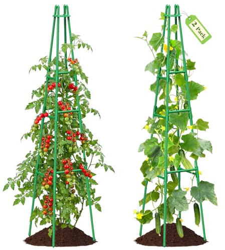 2 Pack 64 Tall Adjustable Obelisk Garden Trellis for Climbing Plants, Rust-Proof Pe Coated Metal Plant Trellis Support for Raised Beds, Potted Vines, Cucumbers, Tomatoes, Indoor Outdoor Use (2 Pack)